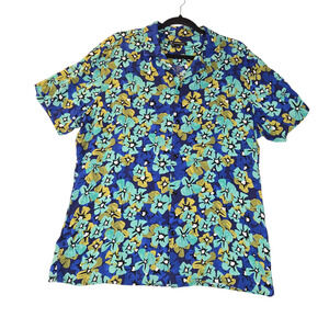INC International Concepts Womens Large Blouse Top Floral Blue Green Cottagecore